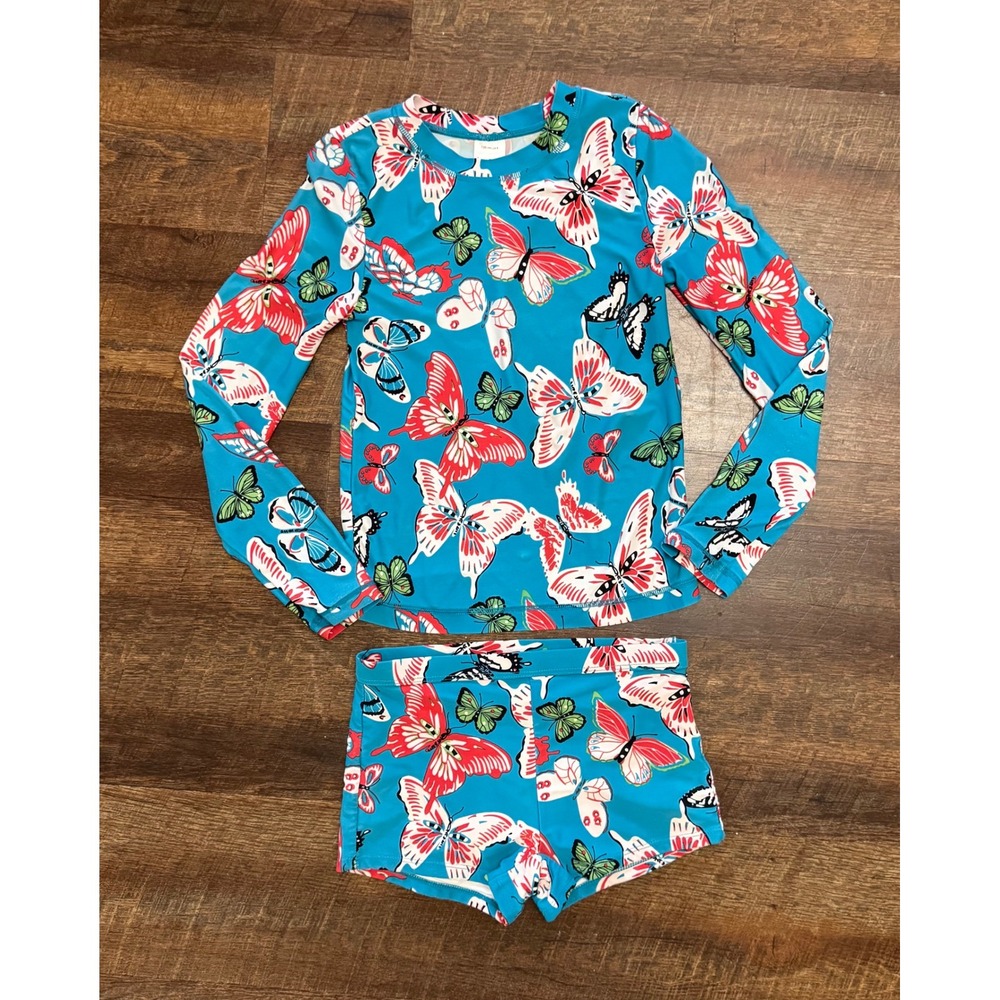 Hanna Andersson Girls 8 130 Butterfly Rash Guard Swim Shorts 2 Piece Set